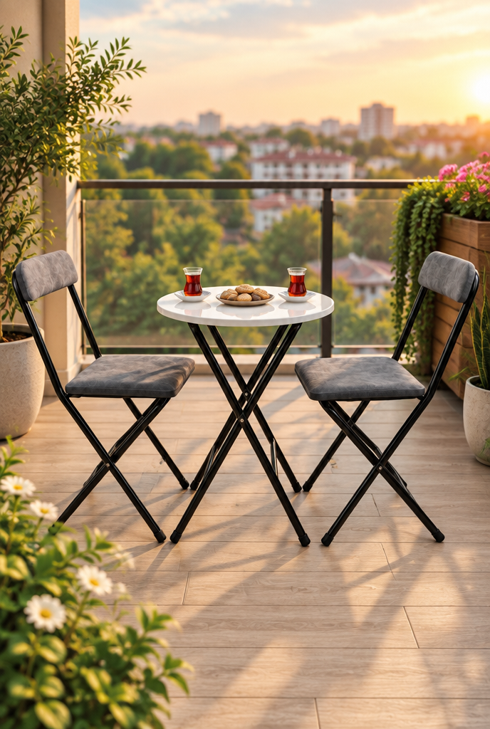 Katlanabilir Masa Sandalye Seti – 2 Kişilik