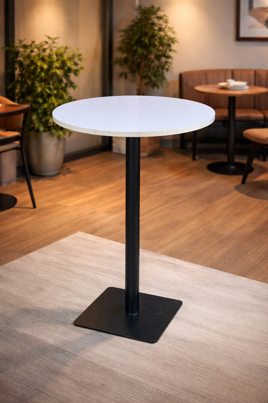 Çağlar Metal Kokteyl Bistro Masa 70 cm Tabla Çapı 107 cm Yükseklik MDF Lam Üst Tabla Metal Ayak Bar Masası