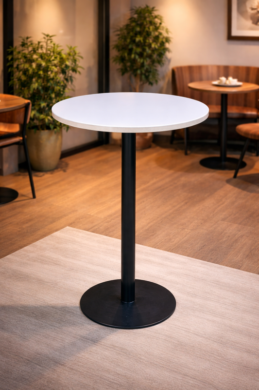 Çağlar Metal Kokteyl Bistro Masa 70 cm Tabla Çapı 107 cm Yükseklik MDF Lam Üst Tabla Metal Ayak Bar Masası